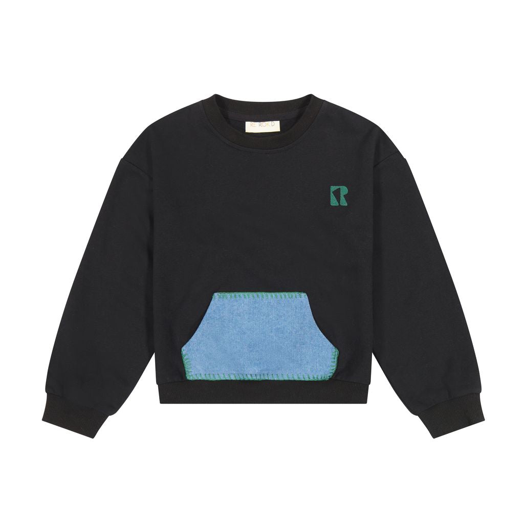Retro Kid Black/Green Remy Kangaroo Pocket Sweatshirt