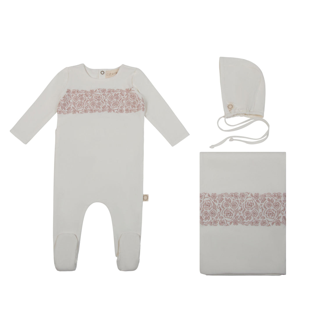 Citrine White/Pink Lace Embroidery Set