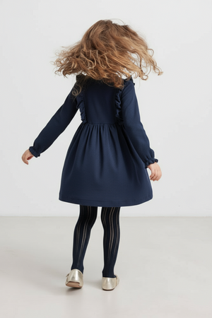 Marmar Girls' Long Sleeve Ruffle Dress | Soft Ribbed Organic Cotton & Modal Dress