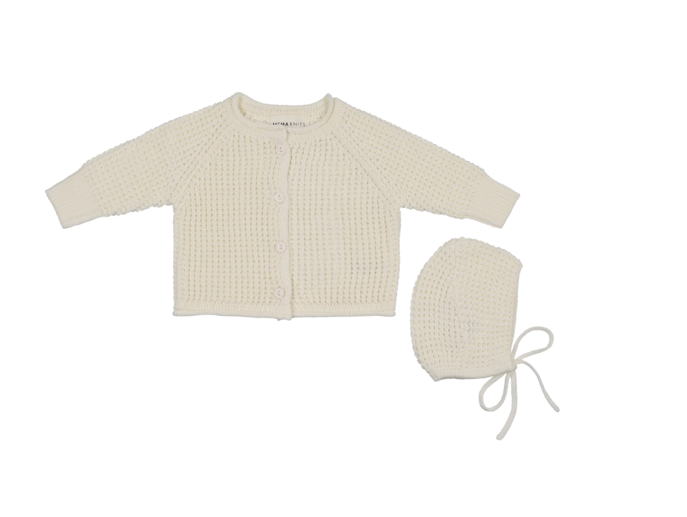 Mema Knits knit jacket and bonnet