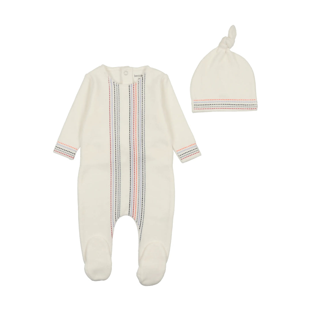 Bee & Dee Ivory Boys Colored Stitching Footie + Beanie
