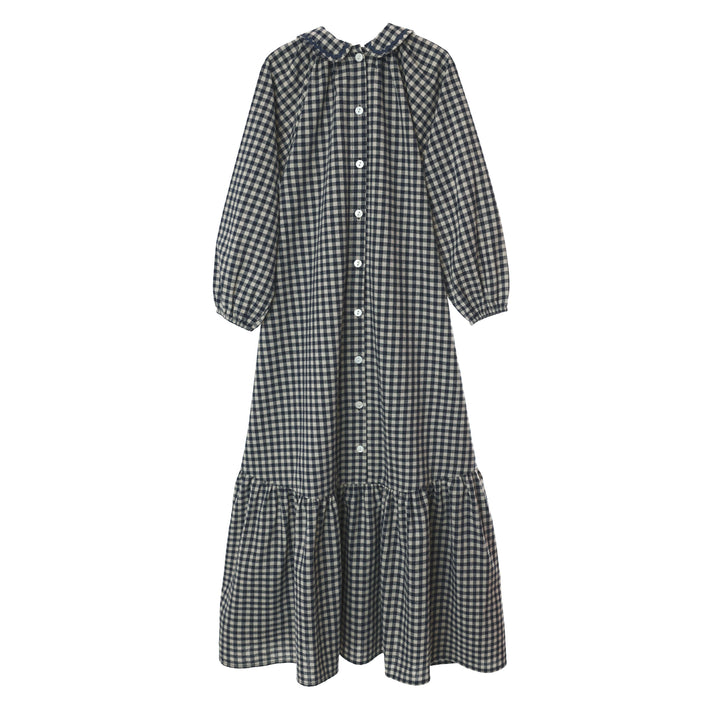 Bonjour Blue Gingham Collar Maxi