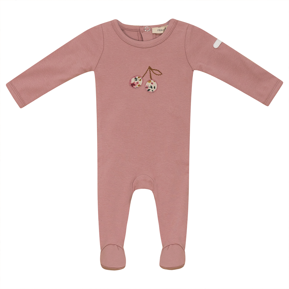 Fragile Misty Rose Cherry Applique Footie