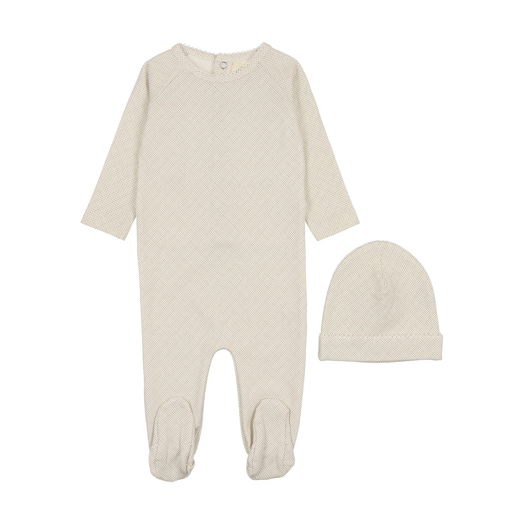 Mema Knits Winter White Raglan Polka Dotted Footie
