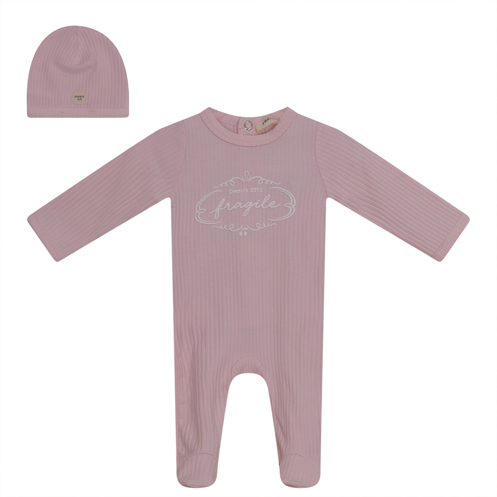 Fragile Pink Puff Print Footie + Hat
