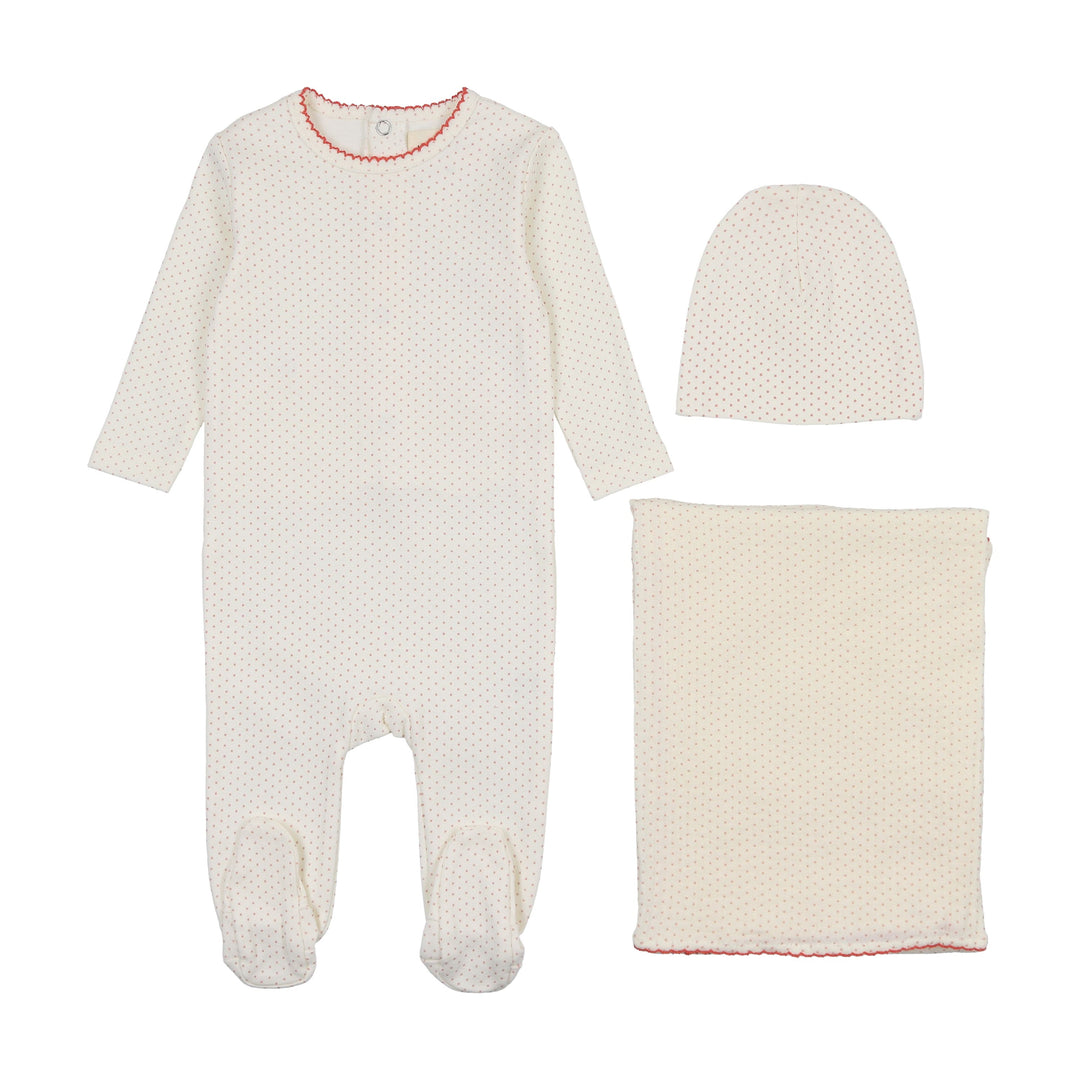 Mema Knits Pink Polka Dot 3 Pc Layette Set