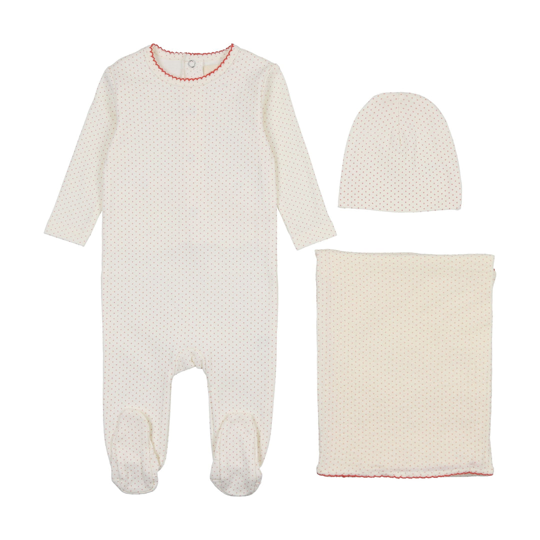 Mema Knits Pink Polka Dot 3 Pc Layette Set