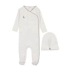 Mema Knits Blue Embroidered Picot Edge Footie + Beanie