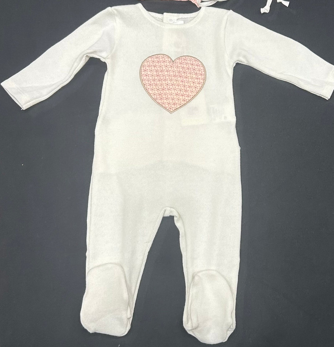 KNIT FOOTIE PRINTED HEART