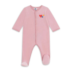 Petit Bateau Pink Graphic Velour Front Snap Footie Soft Velour Baby Footed Onesie Graphic Print Design