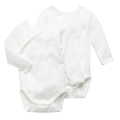 Petit Bateau 2-Pack Organic Cotton Newborn Long Sleeve Crossover Bodysuit Boutique Designer French Layette