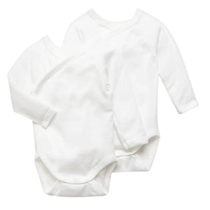 Petit Bateau 2-Pack Organic Cotton Newborn Long Sleeve Crossover Bodysuit Boutique Designer French Layette