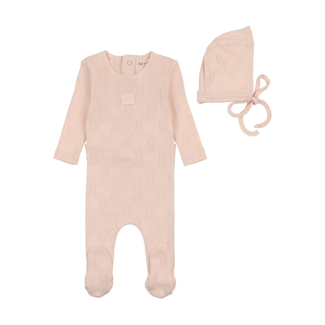 Bee & Dee Champagne Pink Petit Ourse Pointelle Footie + Bonnet