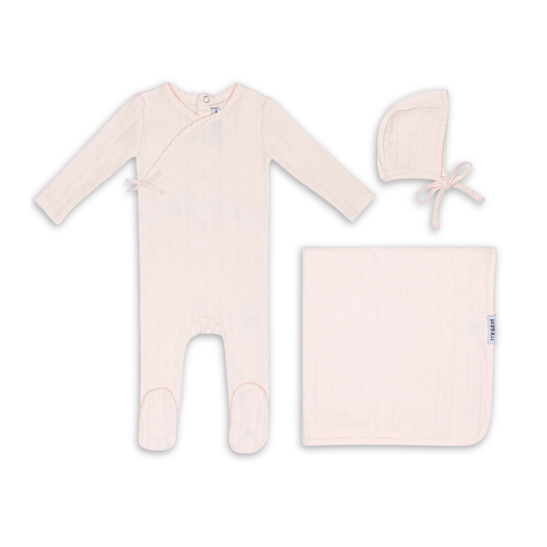 Mini Label Pink Butterfly Wrapover Pointelle Set Girls Soft Cotton Baby Outfit Butterfly Print Pointelle Design