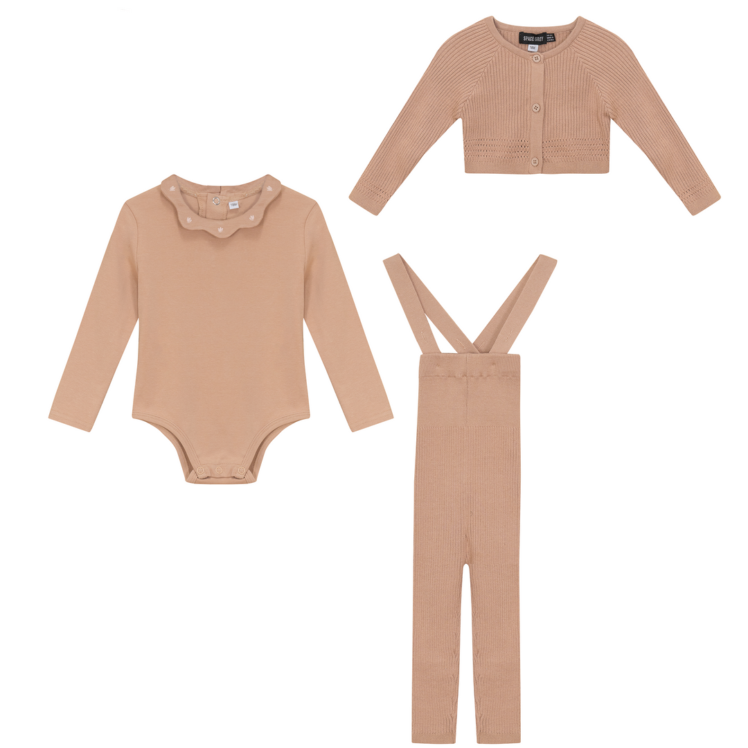 Space Grey Maple Sugar Knitted Overall 3 Pc Set