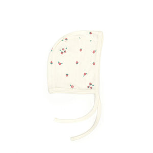 Pointelle bonnet with natural strawberry print