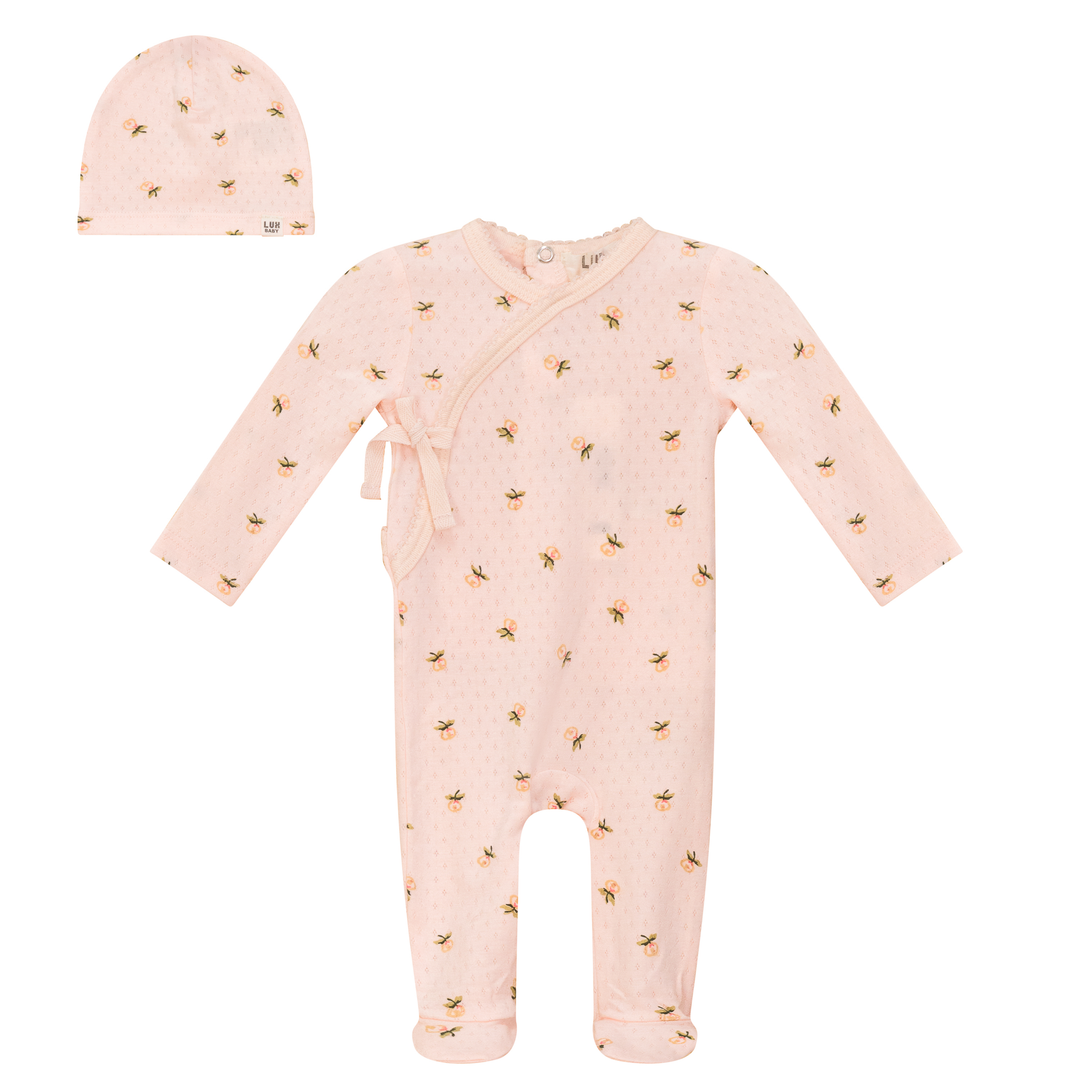 Lux Pink Floral Print Pointelle Footie
