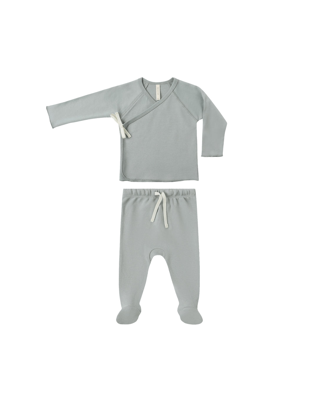 Quincy Mae Steel Blue Wrap Top + Footed Pant Set
