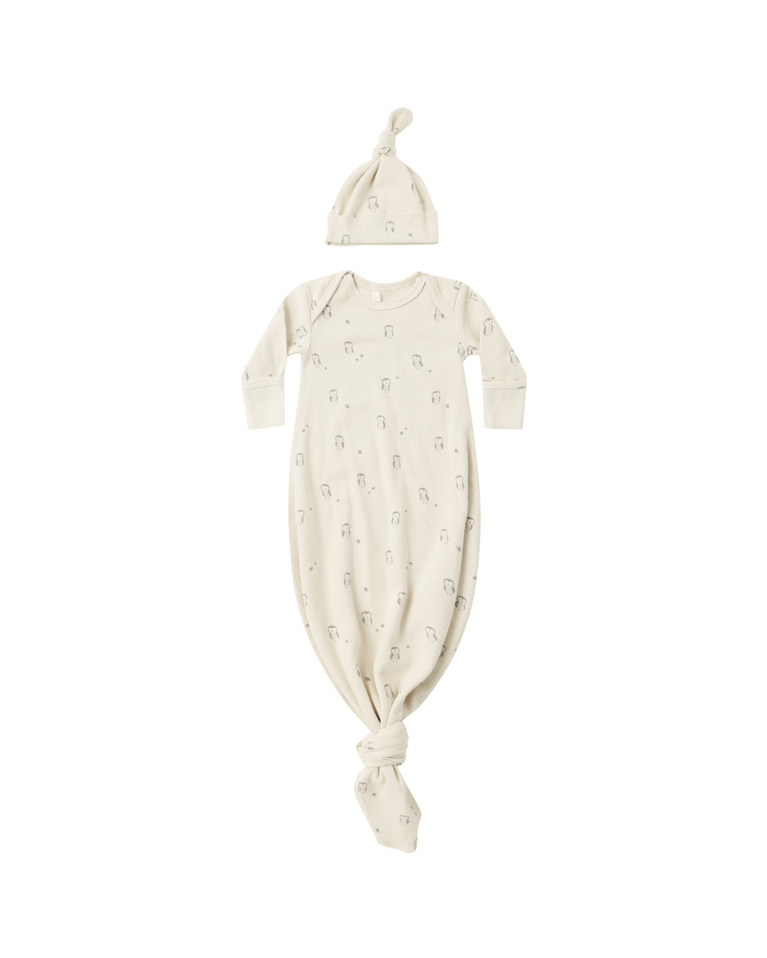 Quincy Mae Owls Knotted Baby Gown + Hat Set
