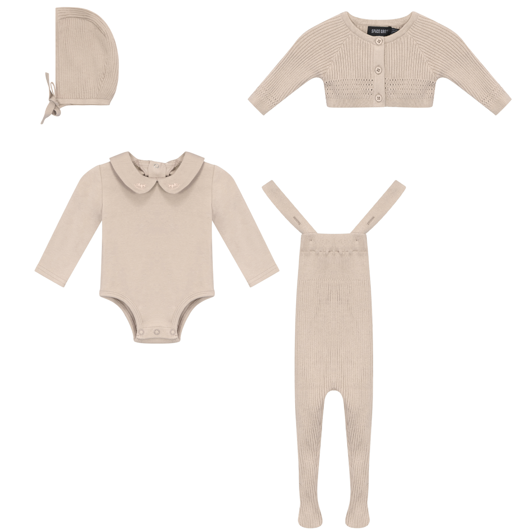 Space Grey Dark Almond Knit Overall 4 Pc Set
