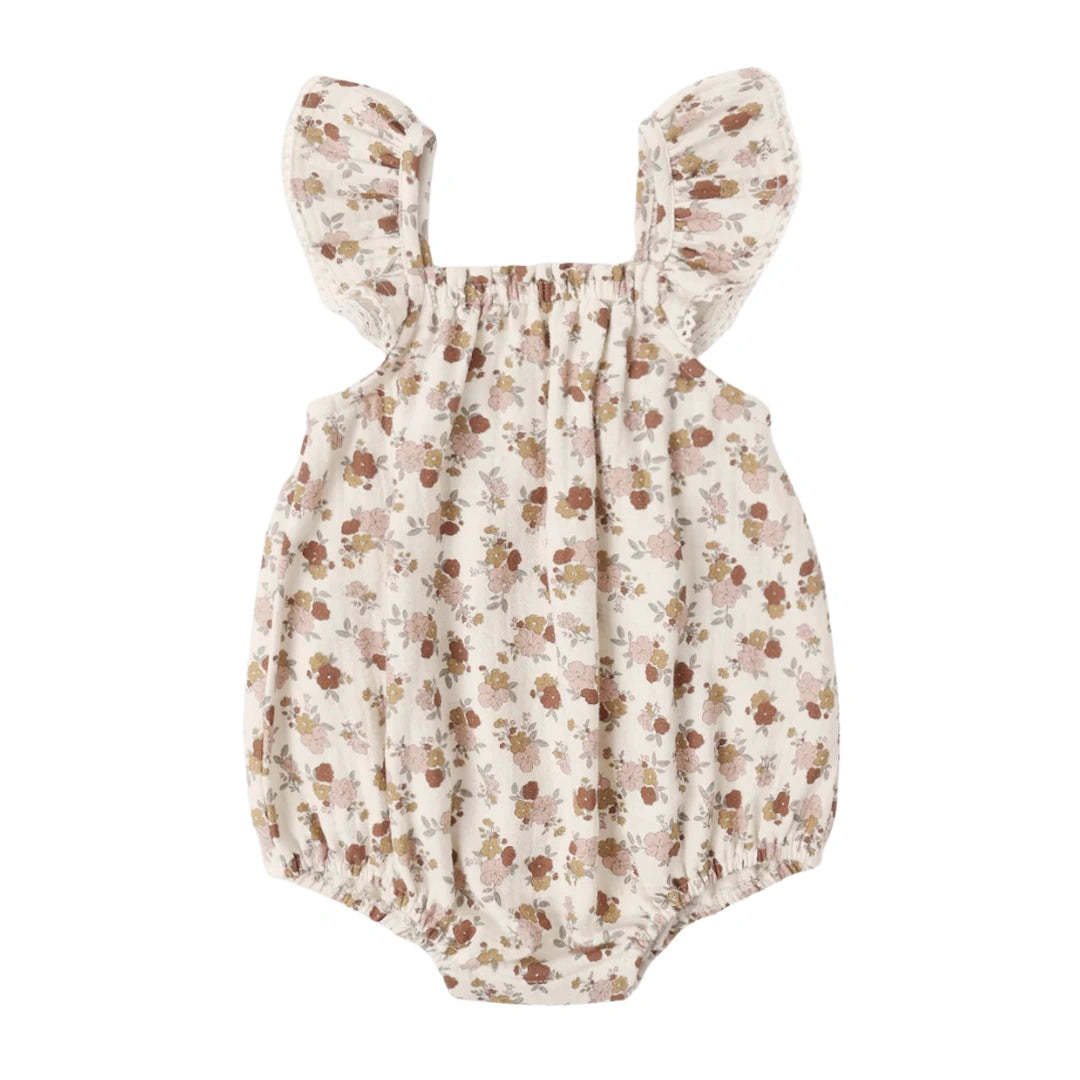 Quincy Mae Baby Girls Bonnie Romper Bloom Floral Print Boutique Newborn Toddler Designer Organic Cotton One-Piece Summer Outfit