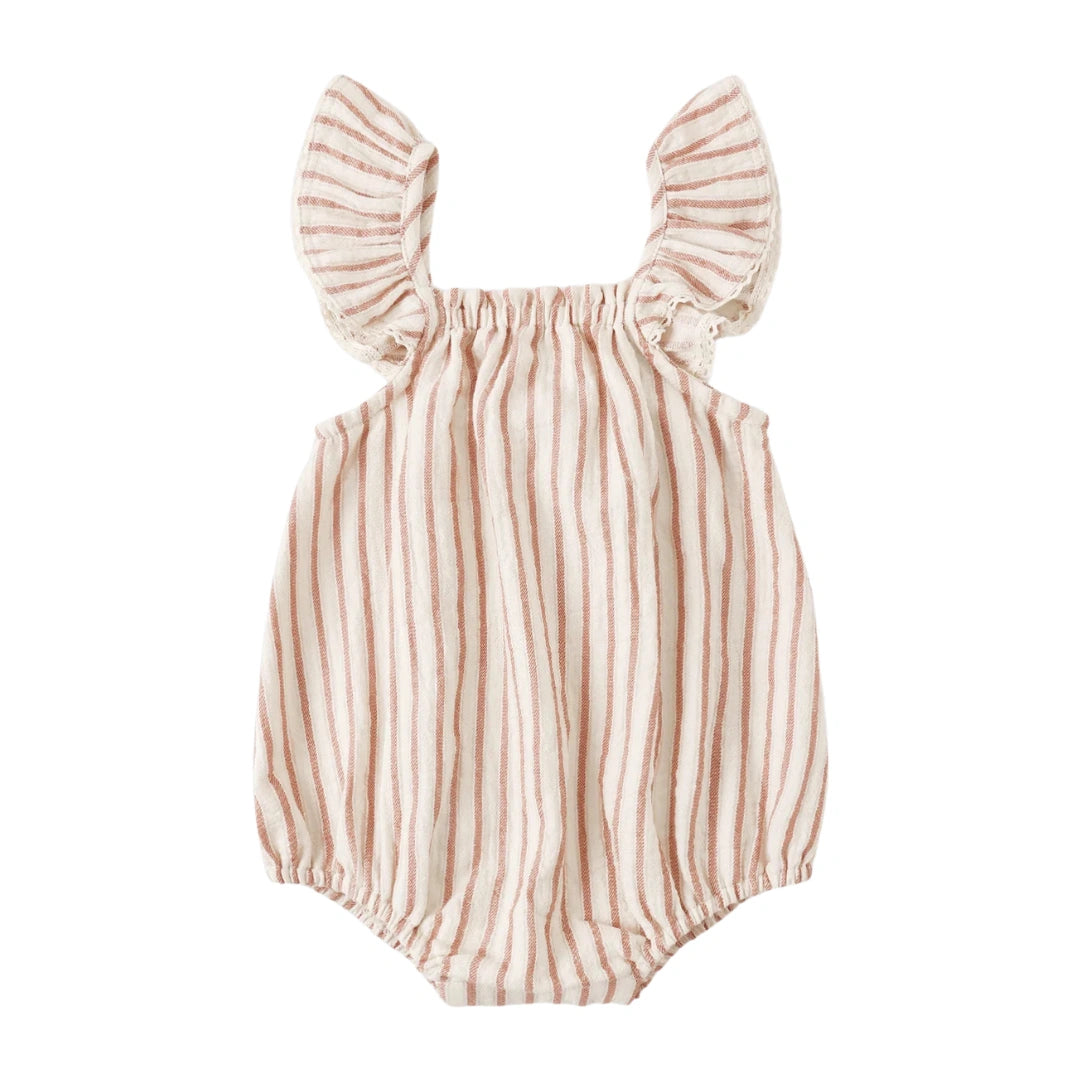 Quincy Mae Baby and Toddler Bonnie Romper Vintage Stripe Boutique Designer Organic Cotton One-Piece Summer Outfit