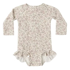 Quincy Mae Baby and Toddler Olivia Rashguard One-Piece Swimsuit Dahlia Floral Ruffle Boutique Designer Recycled UPF 50+ Swimwear