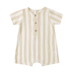 Quincy Mae Baby and Toddler Short Sleeve Woven Romper Boutique Designer Organic Cotton Summer Stripe One-Piece Outfit