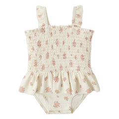 Quincy Mae Baby and Toddler Smocked One-Piece Swimsuit Garden Rose Floral Ruffle Boutique Designer Recycled UPF 50+ Swimwear