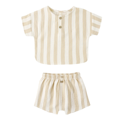 Quincy Mae Baby and Toddler Summer Stripe Woven Boxy Top and Short Set Boutique Designer Organic Cotton Two-Piece Summer Outfit
