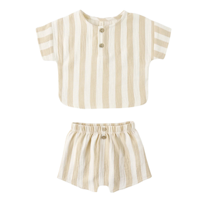 Quincy Mae Baby and Toddler Summer Stripe Woven Boxy Top and Short Set Boutique Designer Organic Cotton Two-Piece Summer Outfit