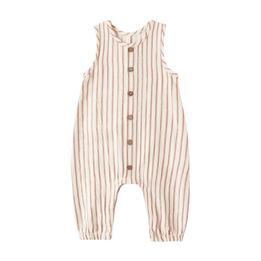 Quincy Mae Baby and Toddler Woven Jumpsuit Vintage Stripe Boutique Designer Organic Cotton One-Piece Summer Outfit