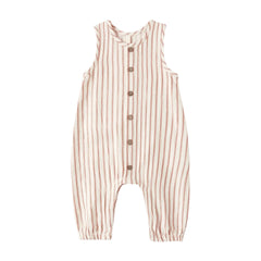 Quincy Mae Baby and Toddler Woven Jumpsuit Vintage Stripe Boutique Designer Organic Cotton One-Piece Summer Outfit