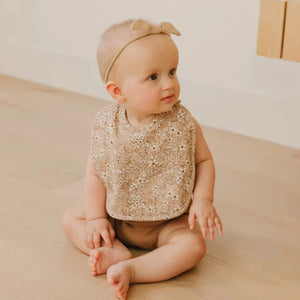 Quincy Mae Baby Apricot Floral Woven Tie Bib Organic Cotton Boutique Designer Botanical Feeding Accessory