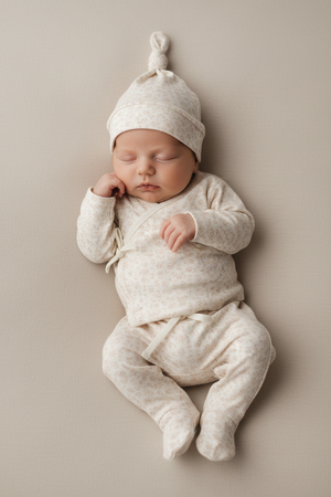 Quincy Mae Organic Cotton Newborn Set – Ditsy (Side Tie, Footed Pants & Hat)