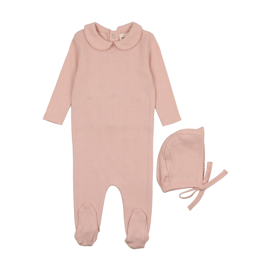 Mema Knits Rose Pointelle Footie + Bonnet
