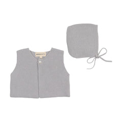 Mema Knits Light Blue Knit Cropped Vest + Bonnet