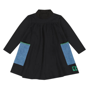 Retro Kid Girls Black and Green Remy Twirl Dress Boutique Designer Modern Playwear and Occasion Dress