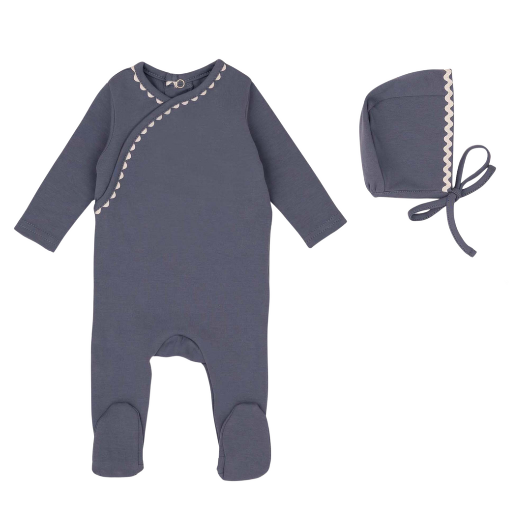 Mini Label | Boys' Ric Rac Footie & Hat Set - Blue/White