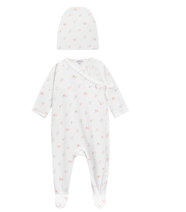 Oubon Red Floral Print Footie + Hat