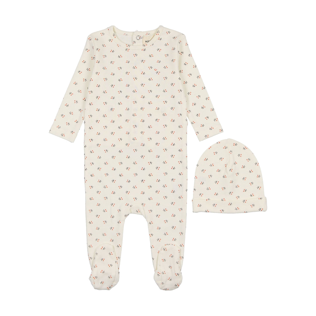 Mema Knits Fusion Coral Bud Print Footie + Beanie