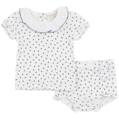Fragile - Baby Pointelle With Flower Print 2 PCS Short Set With Ruffle Collar