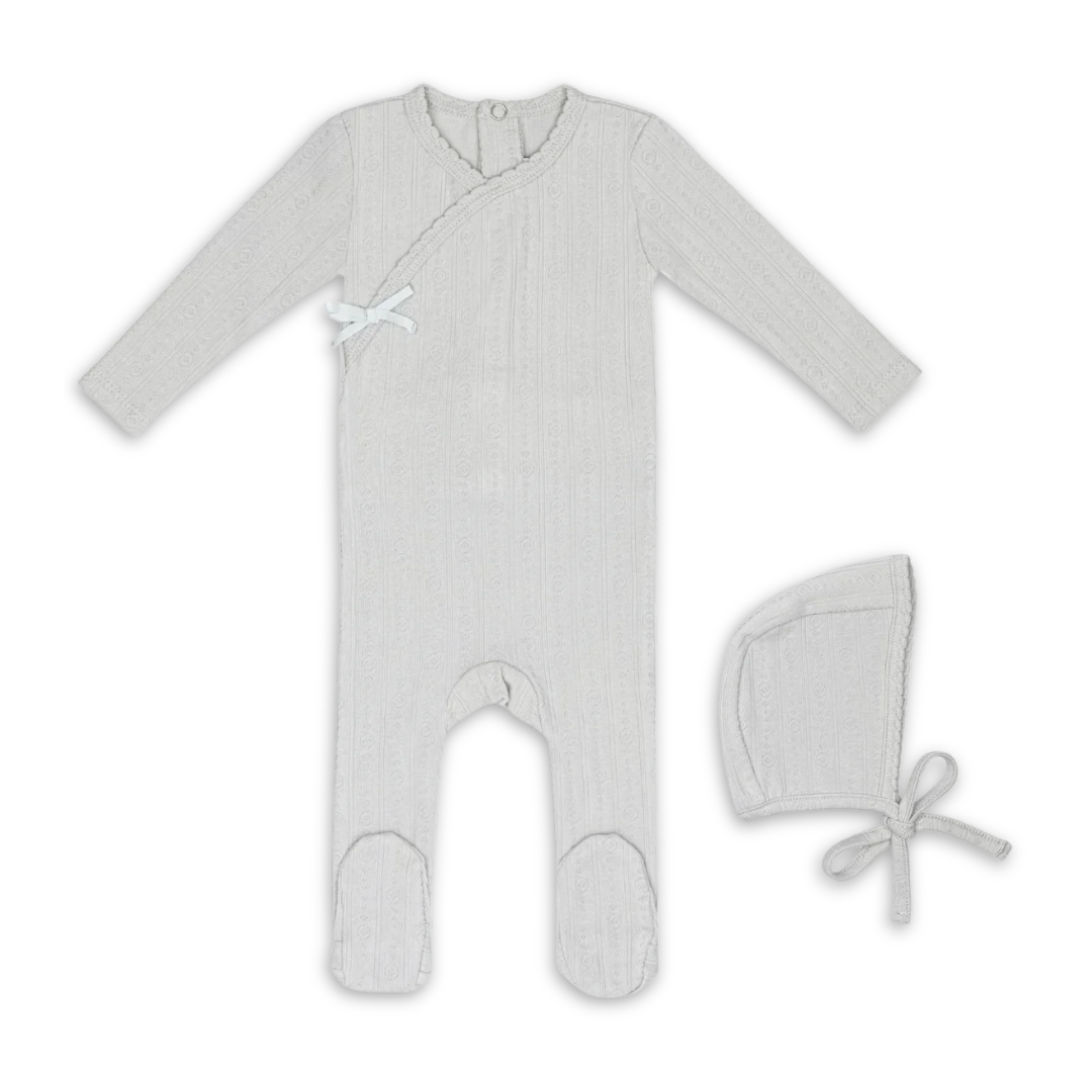 Mini Label Sea Blue Circle Wrapover Pointelle Footie and Hat Boys Soft Cotton Baby Outfit Circle Print Pointelle Design