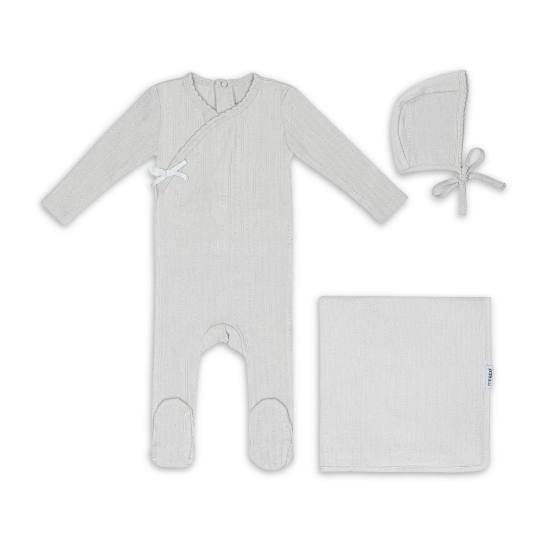 Mini Label Sea Blue Circle Wrapover Pointelle Set Boys Soft Cotton Baby Outfit Circle Print Pointelle Design
