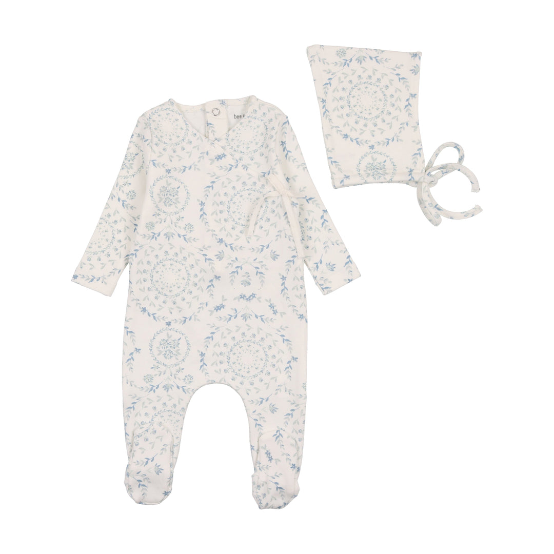 Bee & Dee Boys Print Swirls in Bloom Footie + Bonnet