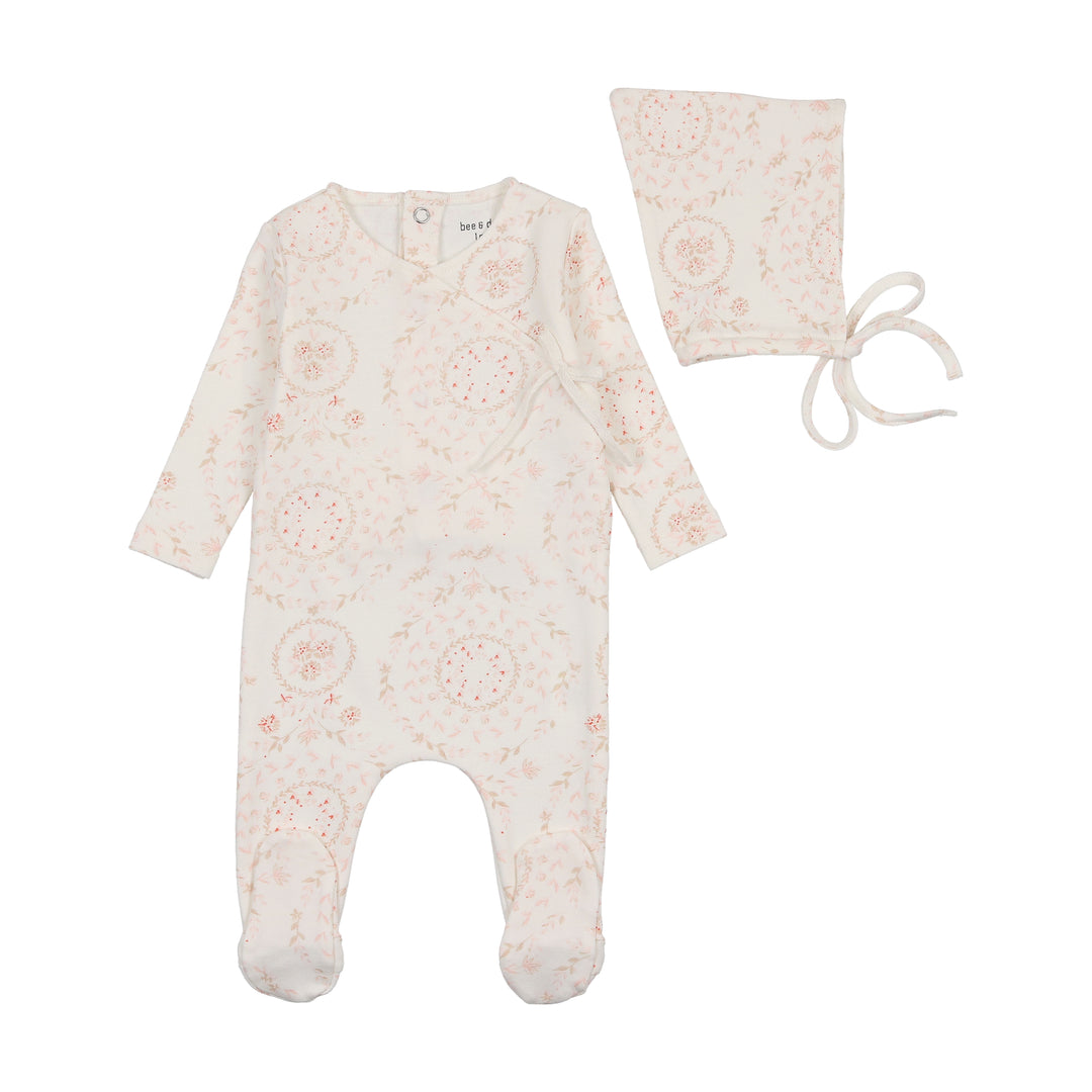 Bee & Dee Girls Print Swirls in Bloom Footie + Bonnet