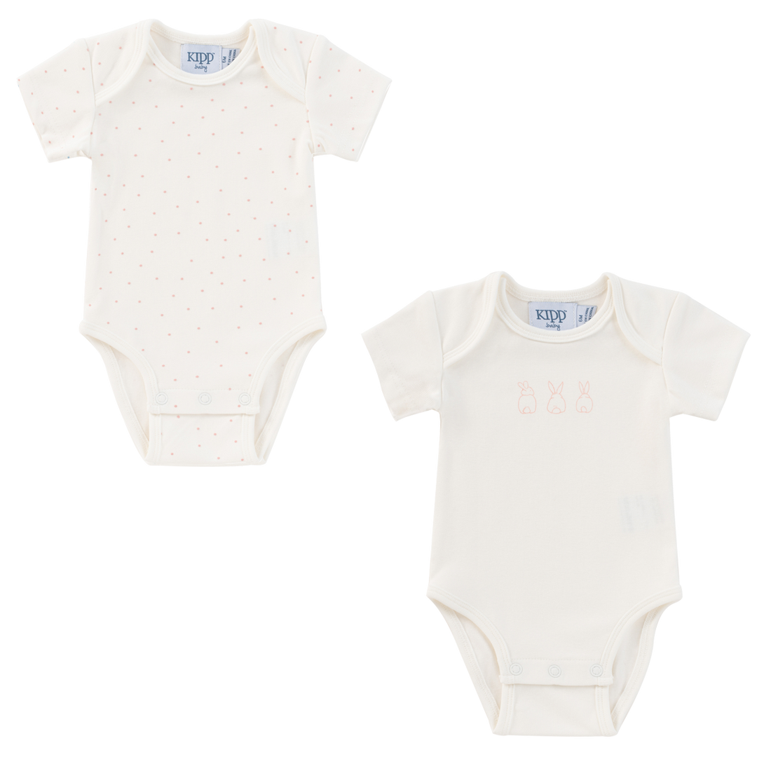 Kipp Baby Pink Bunny/Dot Bodysuits Set of 2