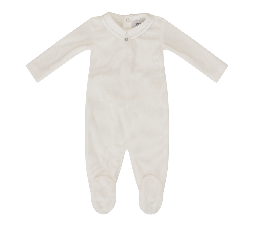 Kipp Baby White Velour Piped Collar Footie