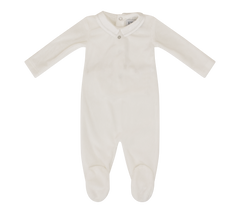 Kipp Baby White Velour Piped Collar Footie