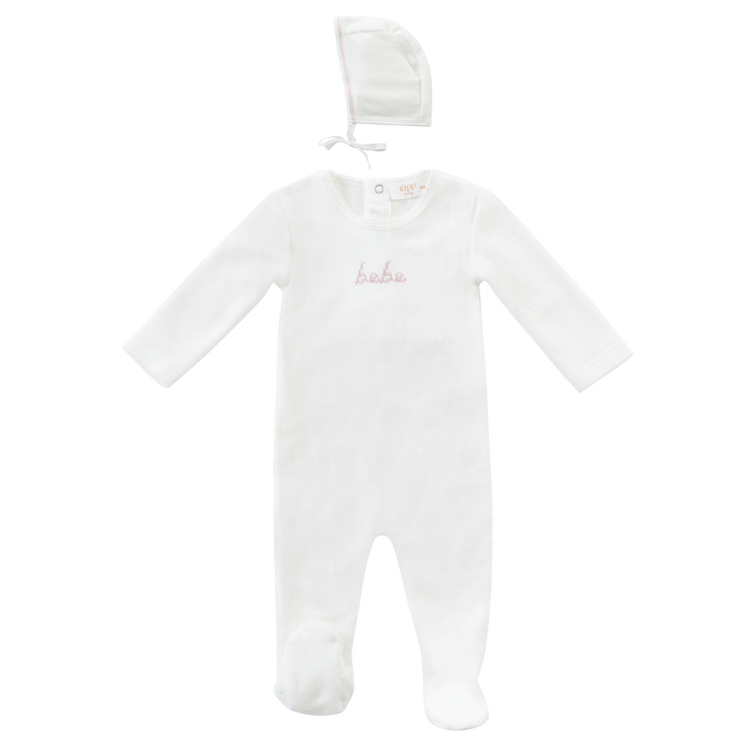 Kipp Baby Pink Bebe Footie + Bonnet